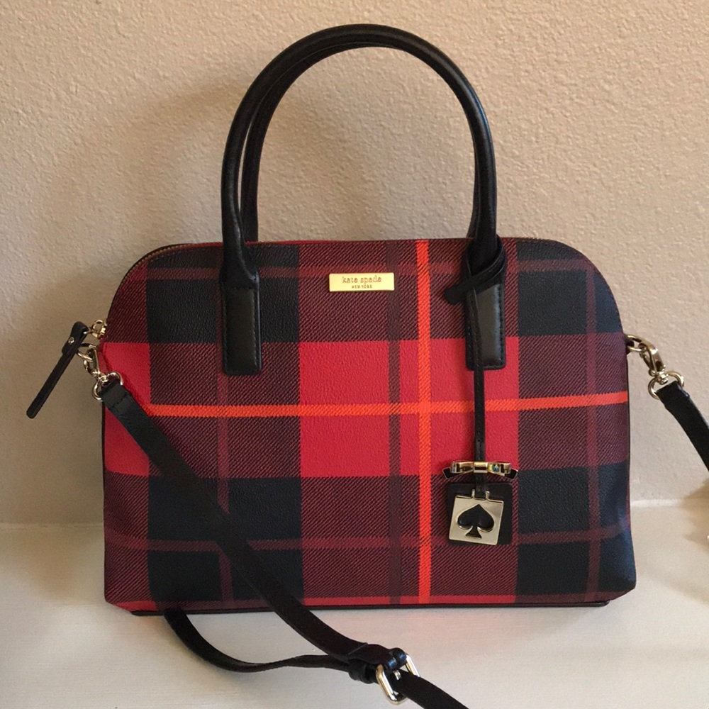 kate spade plaid purse red and black